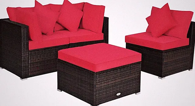 4 Pieces Patio Furniture Set, All Weather Outdoor Sectional Rattan Sofa Set W/Re