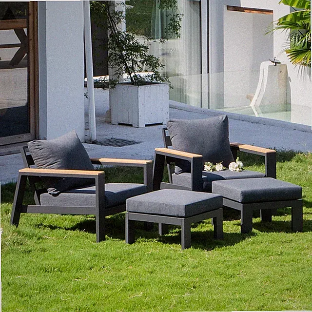 4 Pieces Patio Furniture Set Outdoor Aluminum Sofa Sets Patio Couch Grey