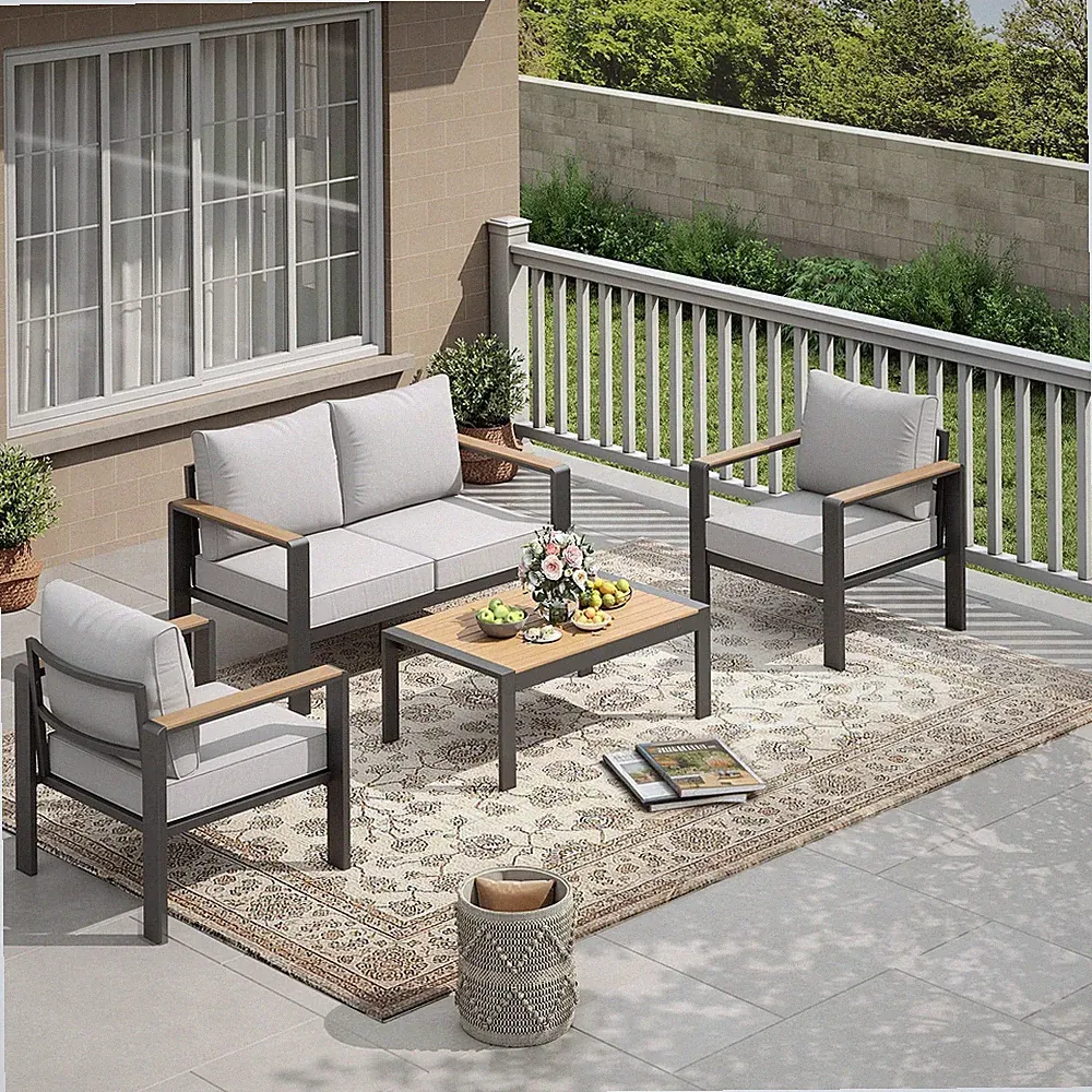 4 Pieces Patio Furniture Set Outdoor Sectional Sofa Set with Table for 4 Seats