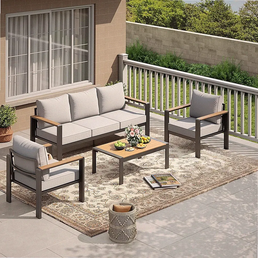 4 Pieces Patio Furniture Set Outdoor Sectional Sofa Set with Table for 5 Seats