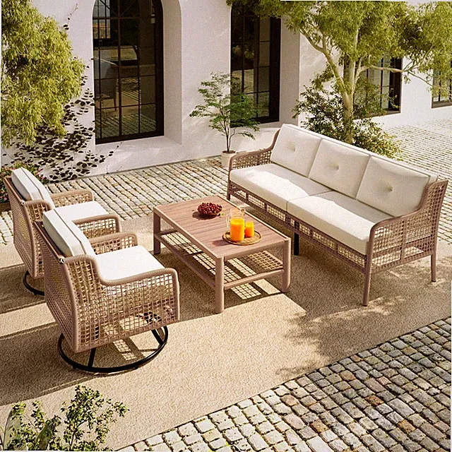 4 Pieces Patio Furniture Set W/ 2 Swivel Chairs Sectional Sofa Conversation Set