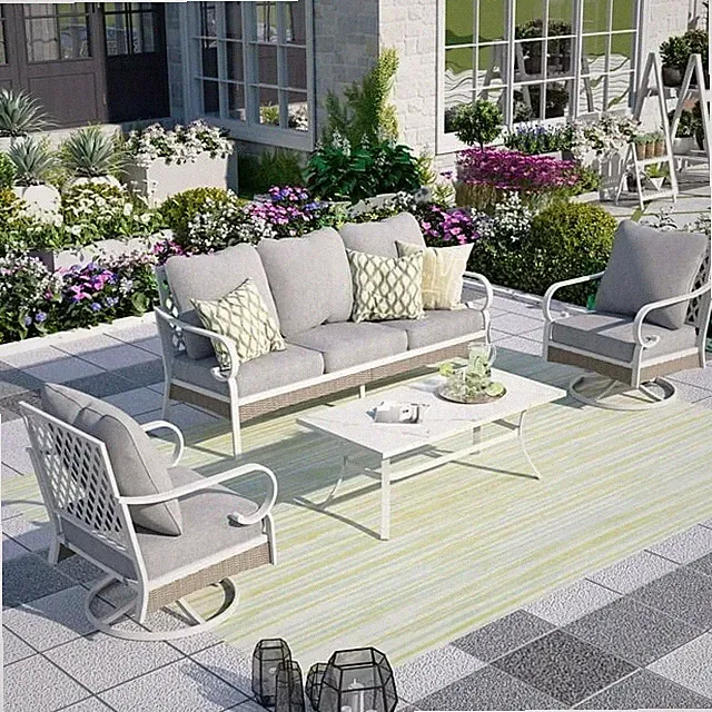 4-Pieces Patio Furniture Sets Outdoor Sectional Sofa Rattan Wicker Sofa w/ Table