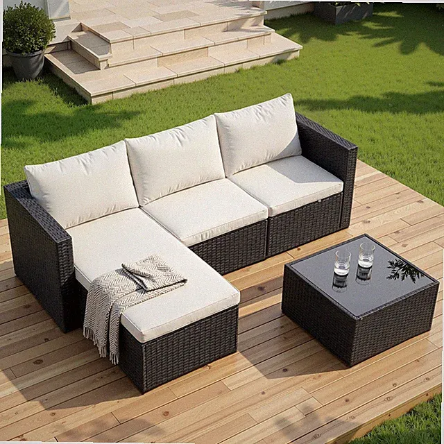 4 Pieces Patio Furniture Sets, Outdoor Sofa Patio Sectional Sets All Weather,...