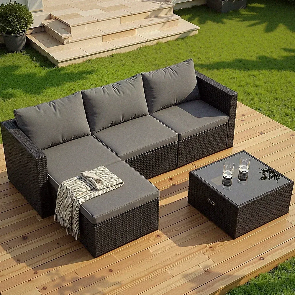 4 Pieces Patio Furniture Sets, Outdoor Sofa Patio Sectional Sets All Weather, 2