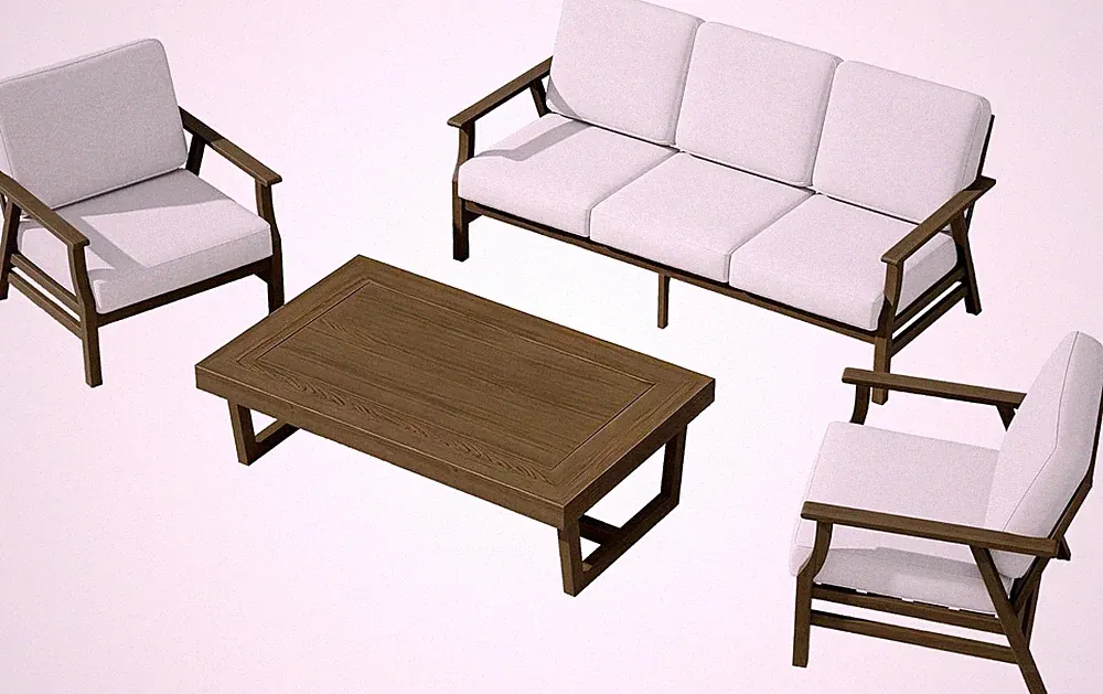 4 Pieces Patio Furniture Sets, Teak Wood Outdoor Sectional Furniture with Coffee