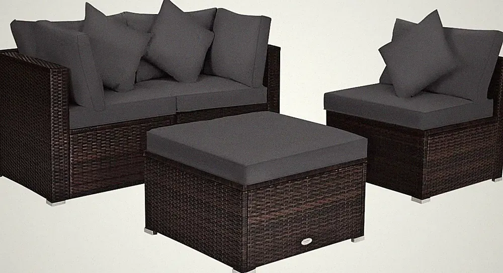 4 Pieces Patio Rattan Sofa Set, Outdoor Wicker Sectional Furniture Set, Patio Co