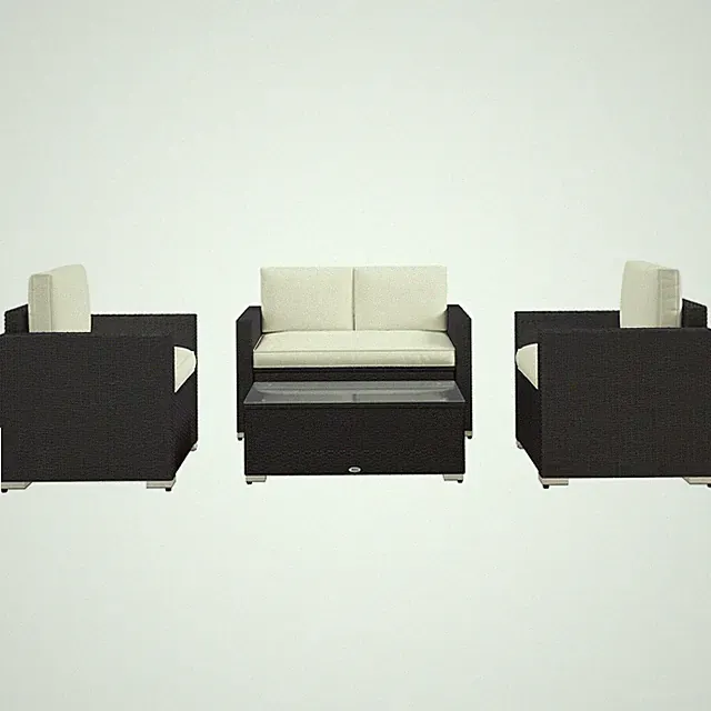 4 Pieces Rattan Sofa Set Wicker Patio Sofa Set with Loveseat Chairs Glass Top C