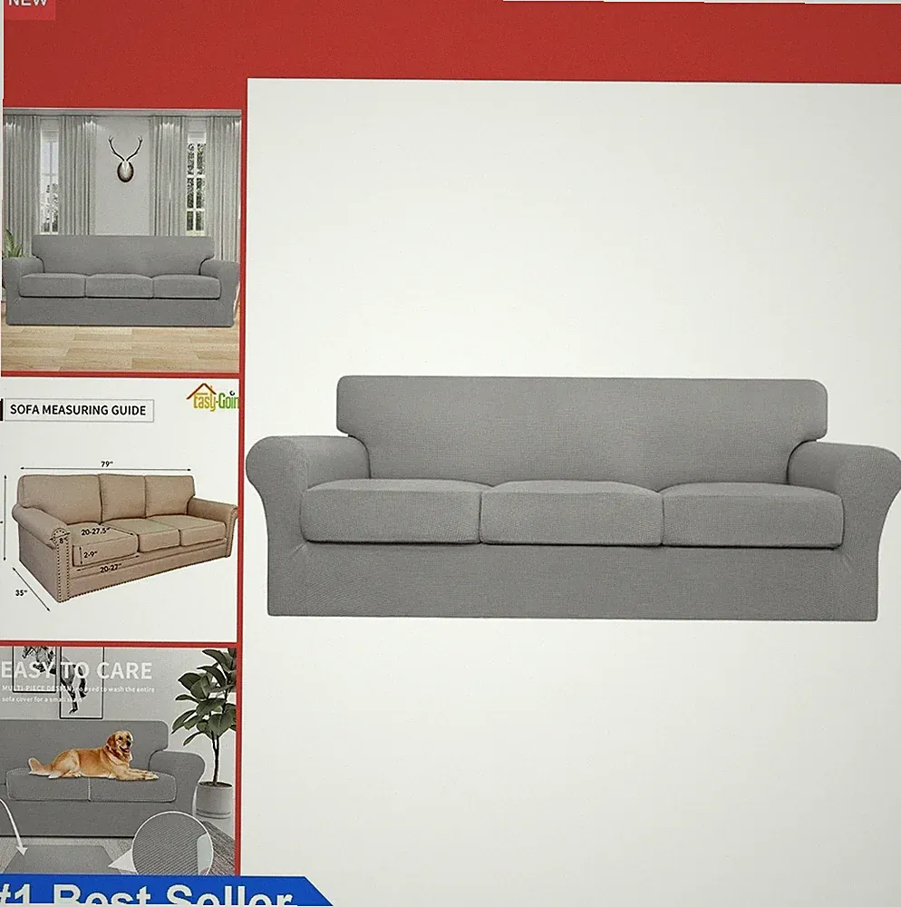4 Pieces Stretch Couch Cover Sofa Slipcover for Dogs Light Gray 3 Separate
