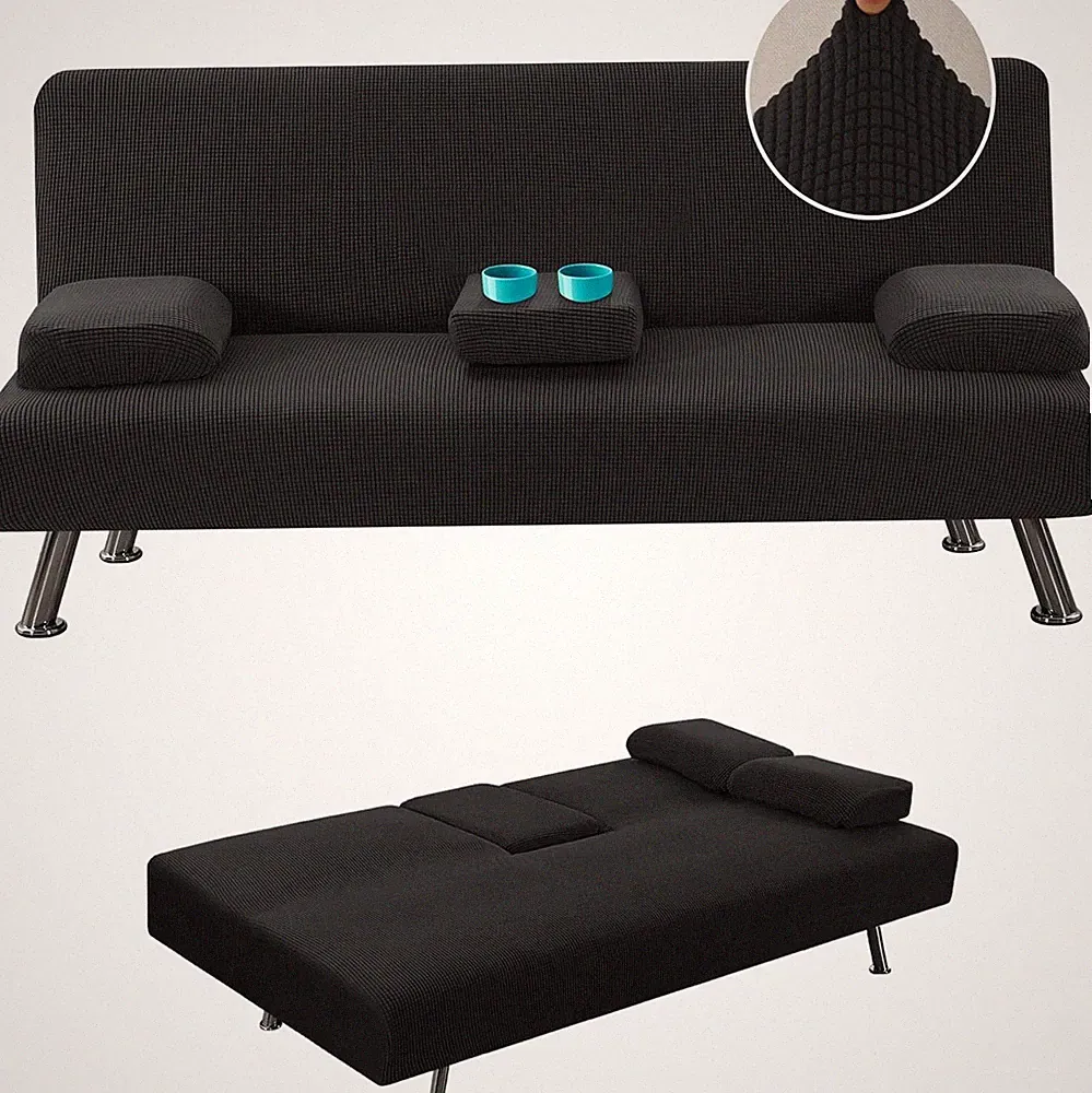 4 Pieces Stretch Futon Covers Sofa Bed Slipcover with Removable Armrests