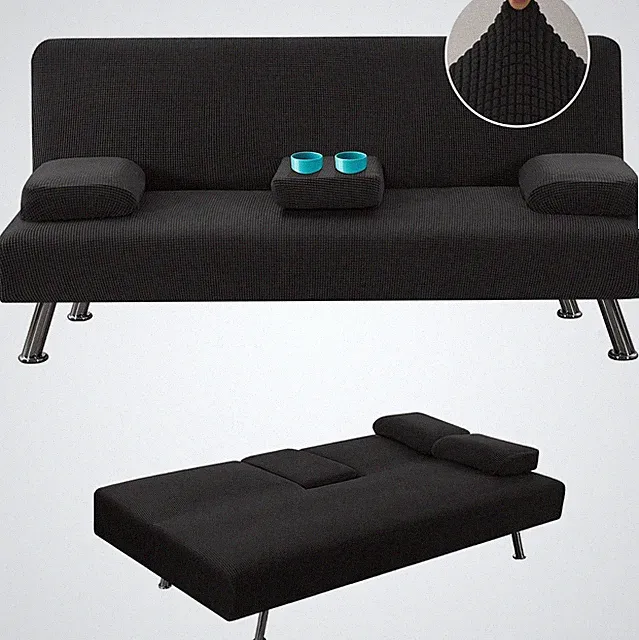 4 Pieces Stretch Futon Covers Sofa Bed Slipcover with Removable Armrests and Cup
