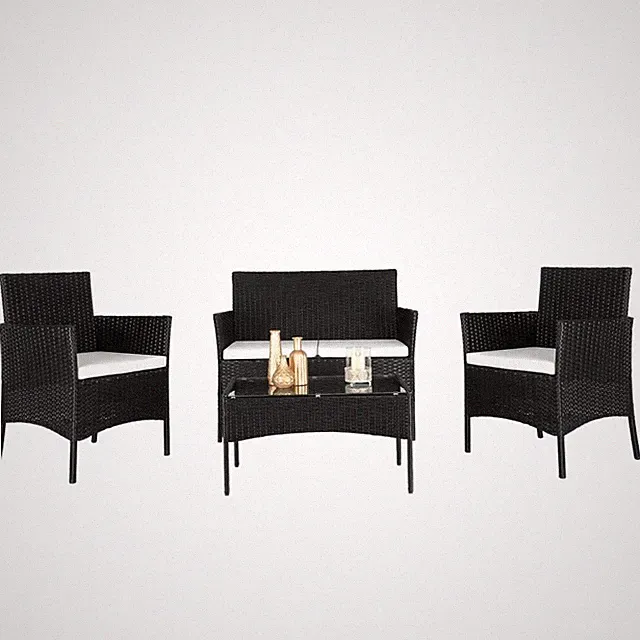 4 Pieces Wicker Furniture Outdoor Conversation Rattan Sofa Table Garden Lawn NEW