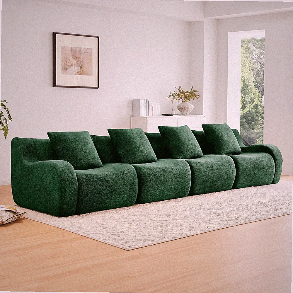 4-Seat Boneless Sofa,High-Quality Teddy Fabric,No assembly required Curved arm