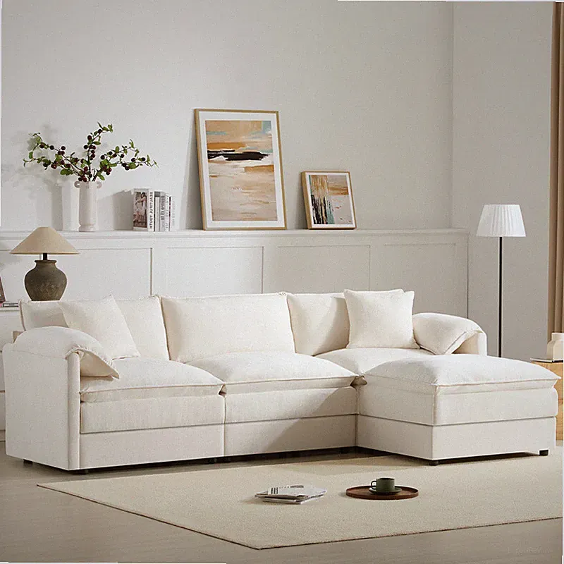 4 Seat Chenille Modular Sectional Sofa L-Shaped Deep Seat Cloud Couch w/Ottoman