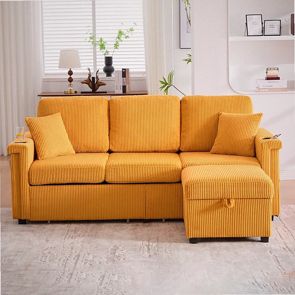 4-Seat L-Shaped Convertible Sectional Sofa with Ottoman & USB Charging