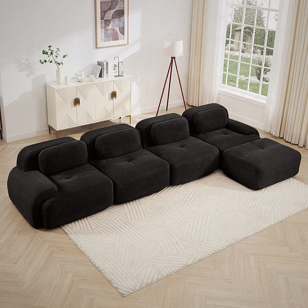 4-seat L-shaped sofa 32D high-resilience sponge anti-slip design chaise design