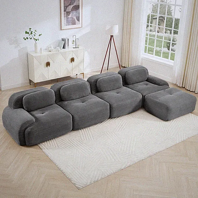 4-seat L-shaped sofa 32D high-resilience sponge anti-slip design chaise design e
