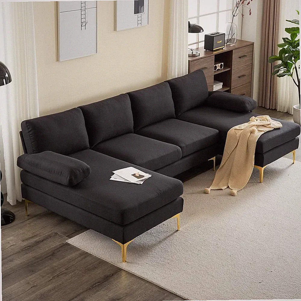 4 Seat Modern Sectional Sofa 2 Chaise Nordic U-Shaped Couch Upholstered