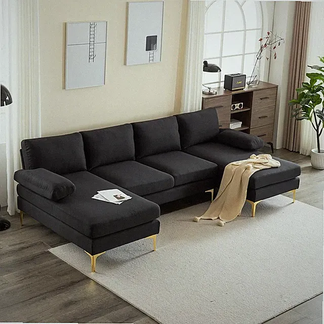4 Seat Modern Sectional Sofa Set with Two Chaise U Shape Living Room 3 Color