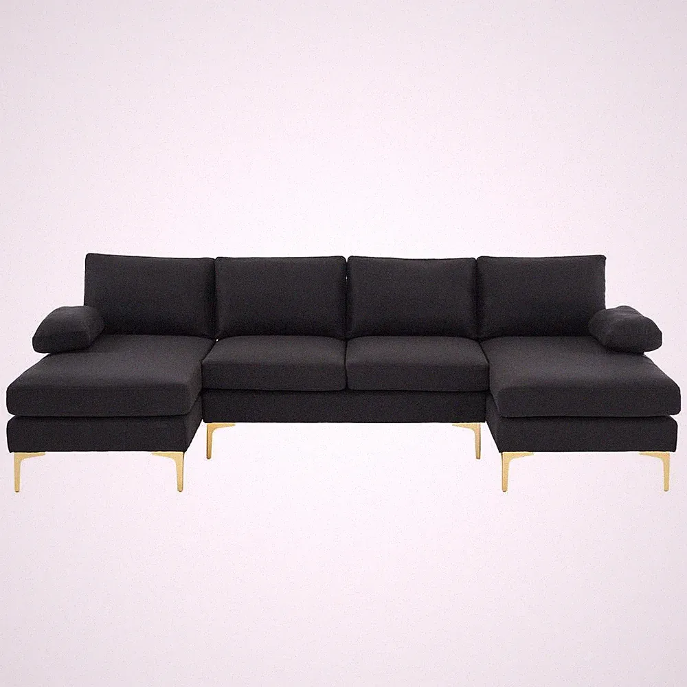 4 Seat Modern U-Shape Sectional Sofa Couch Linen with 2 Wide Chaise Lounge