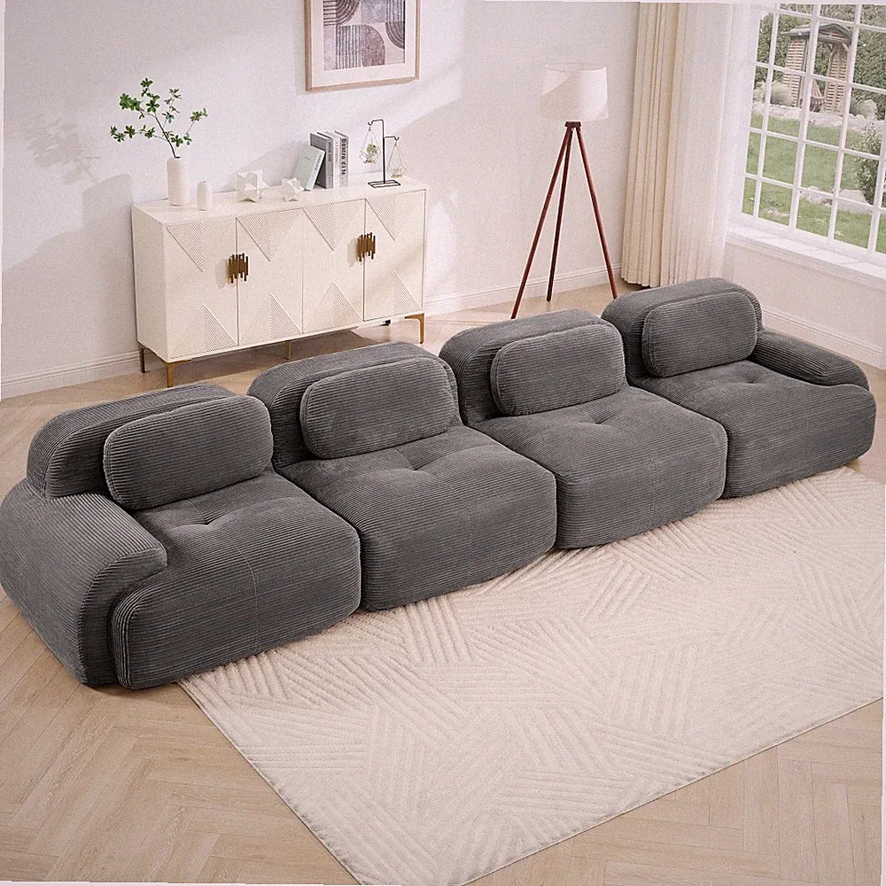 4-Seat Modular Corduroy Sectional Sofa, No Assembly, Gray
