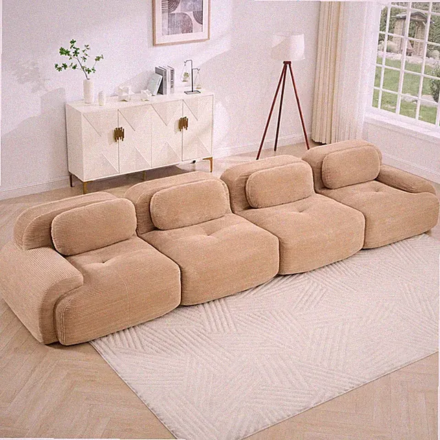 4-Seat Modular Sectional Sofa, Corduroy Fabric, Camel, No Assembly