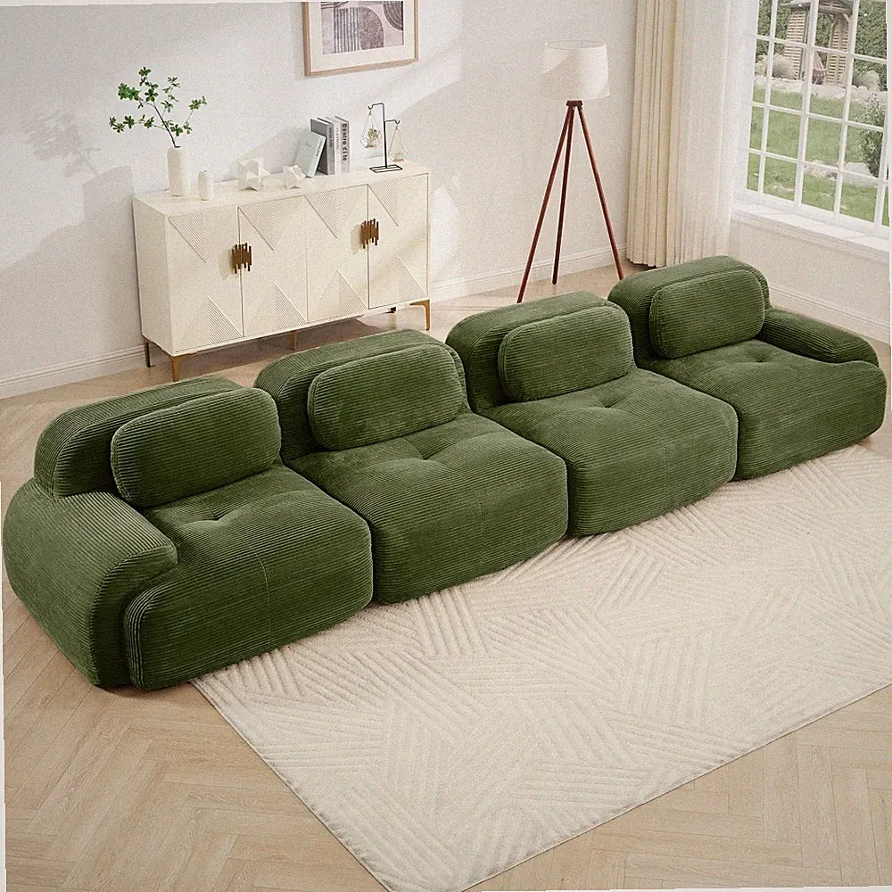 4-Seat Modular Sectional Sofa w/Soft Corduroy Fabric, Non-Slip Base, No Assembly