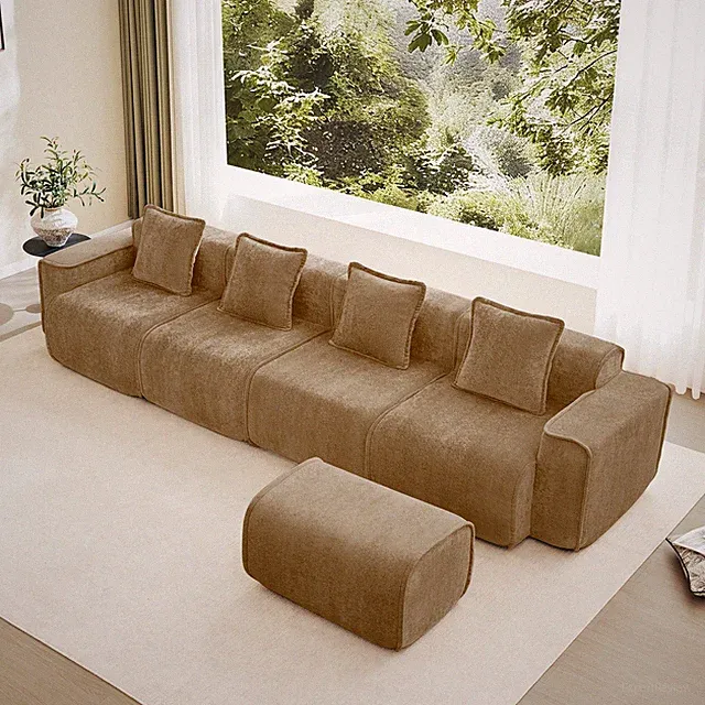 4 Seat Modular Sectional Sofa with Ottoman, Velvet Cloud Chaise Lounge