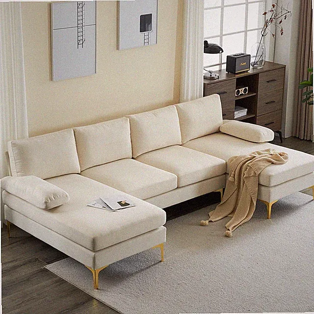 4 Seat Sectional Sofa, U-Shape Convertible Couch Set w/Soft Linen Fabric, Lounge