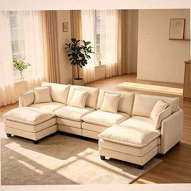 4-Seat Sectional Sofa with 2 Ottomans, 149.61" L, Chenille, 3 Colors