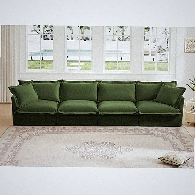 4 Seat Sofa Sectional w/ Removable Cover, Deep Seat Chenille Fabric, Green