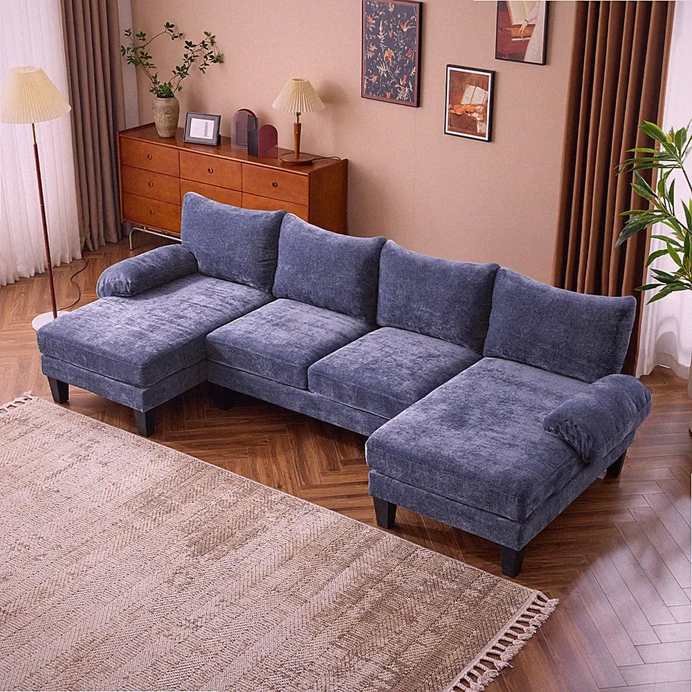 4-Seat Sofa Set with Corduroy Fabric for Home Furniture Living Room Apartment