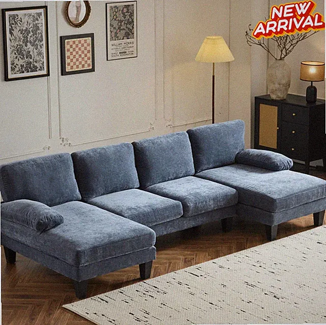 4 Seat U-Shaped Sectional Sofa Chenille w/ 2 Chaise Living Room Couch Sofa Azul