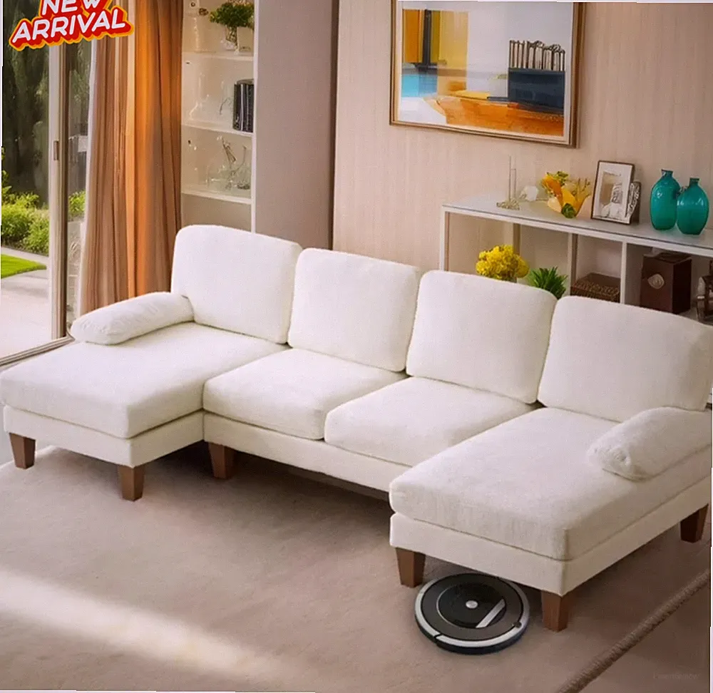 4 Seat Upholstered U-Shaped Corduroy Sectional Sofa Set 2 Chaise Living Room NEW