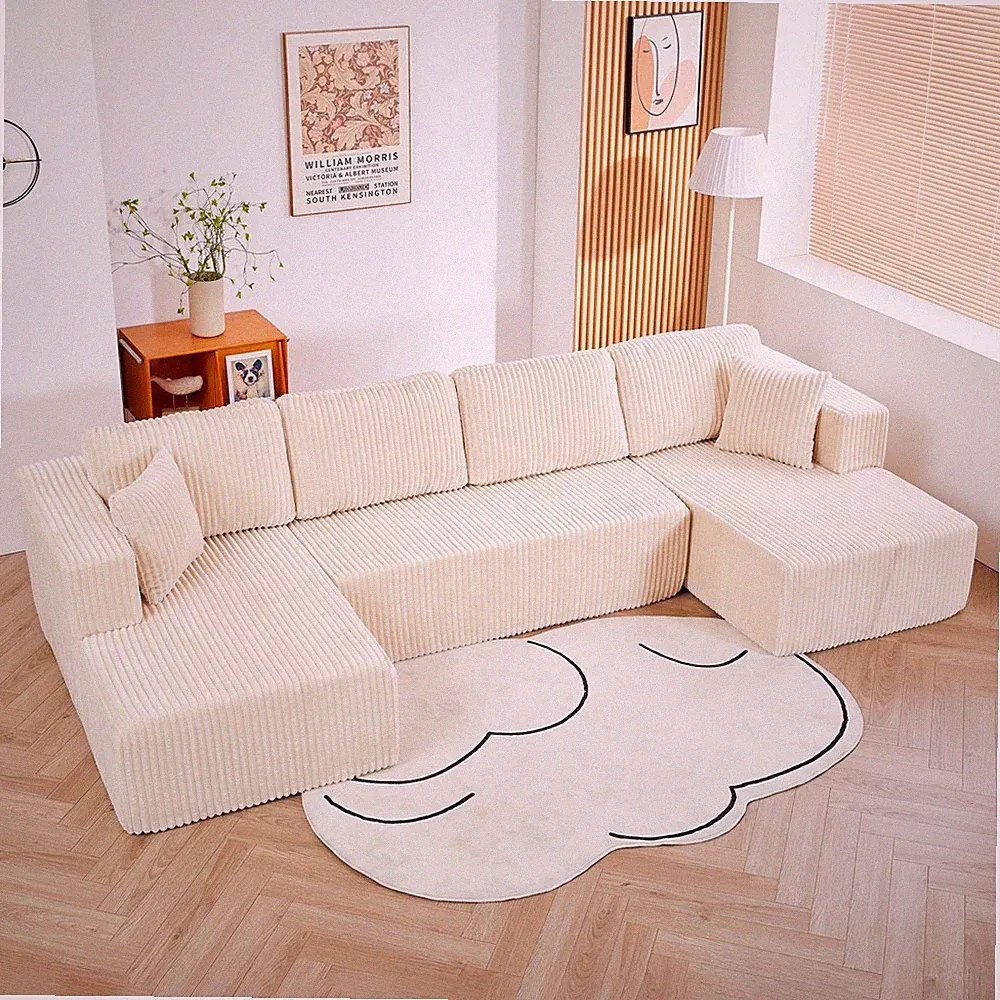 4 Seater Boneless Sofa Couch U-Shaped Sectional Sofa Chaise Lounge - No Assembly