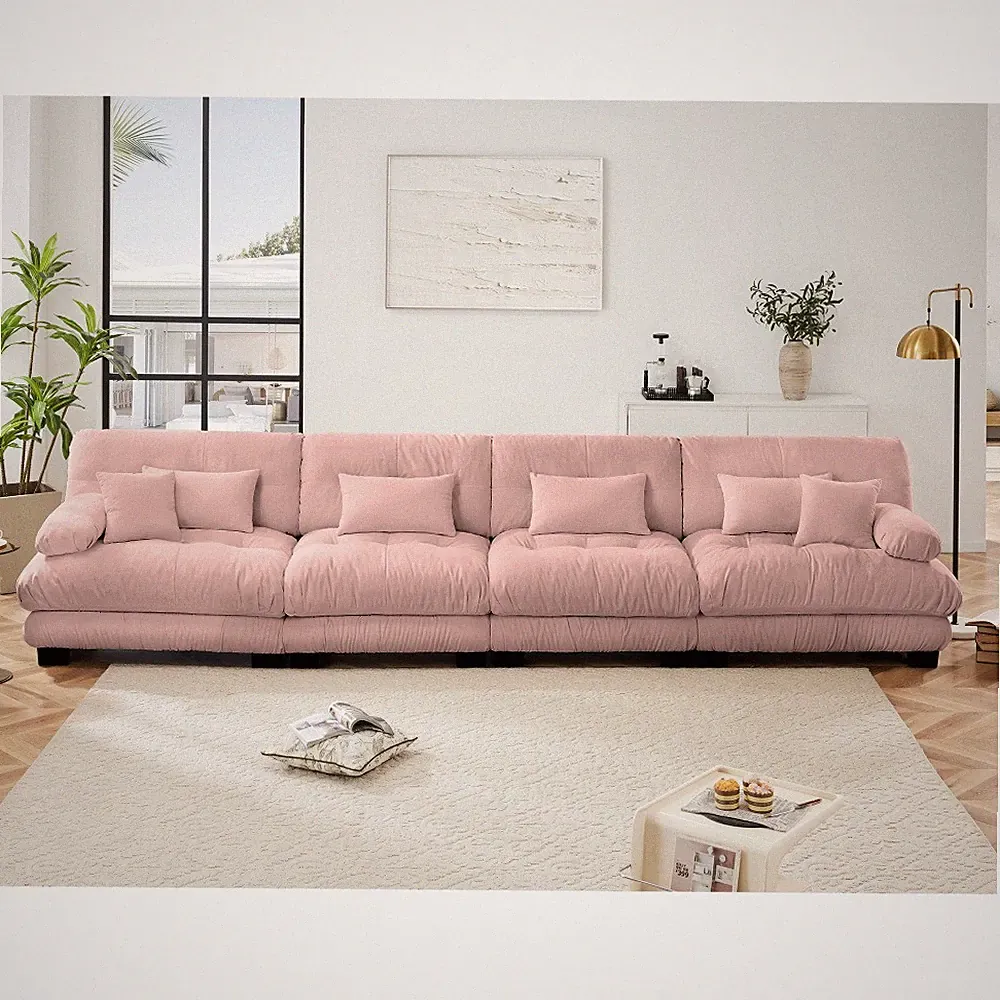 4-Seater Chenille Pink Sectional Sofa,Upholstered for Living Room/Apartment