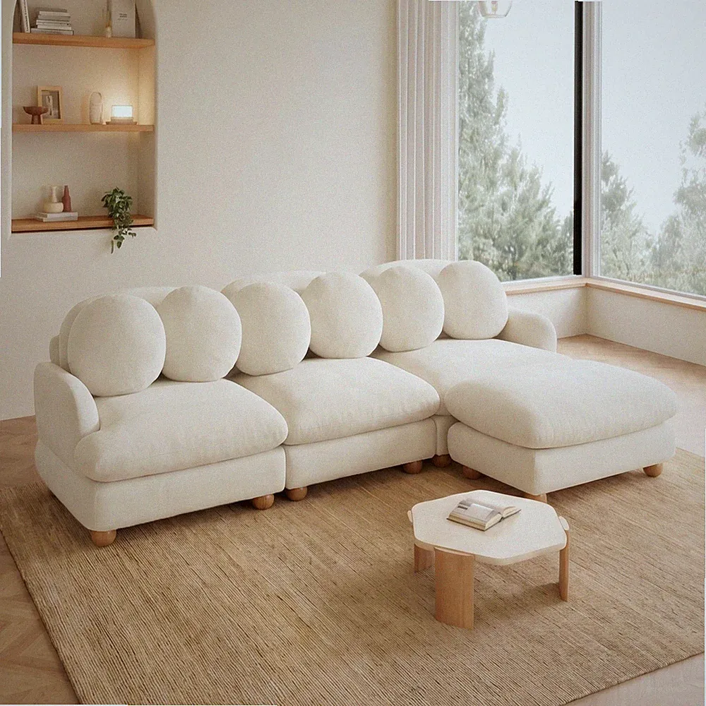 4-Seater Chenille Sectional Movable Ottoman High-Density Foam