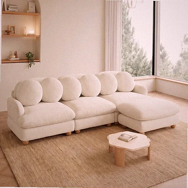 4-Seater Chenille Sectional Sofa Solid Wood Frame Deep Seat