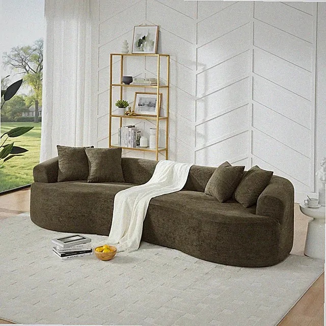 4-Seater Chenille Sofa Set, Modern Curved Couch, Soft, No Assembly