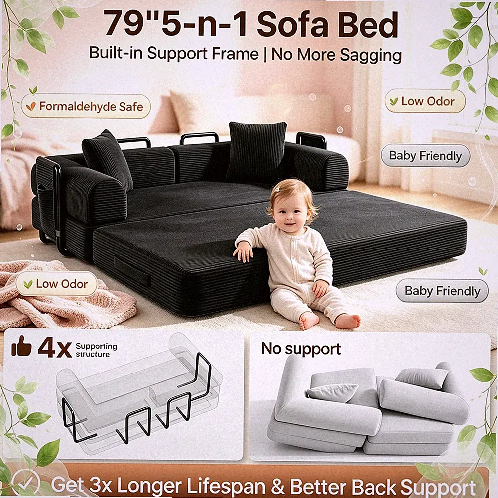 4 Seater Convertible Sofa Bed King Size, Floor Mattress Boneless Couch w/ Zipper