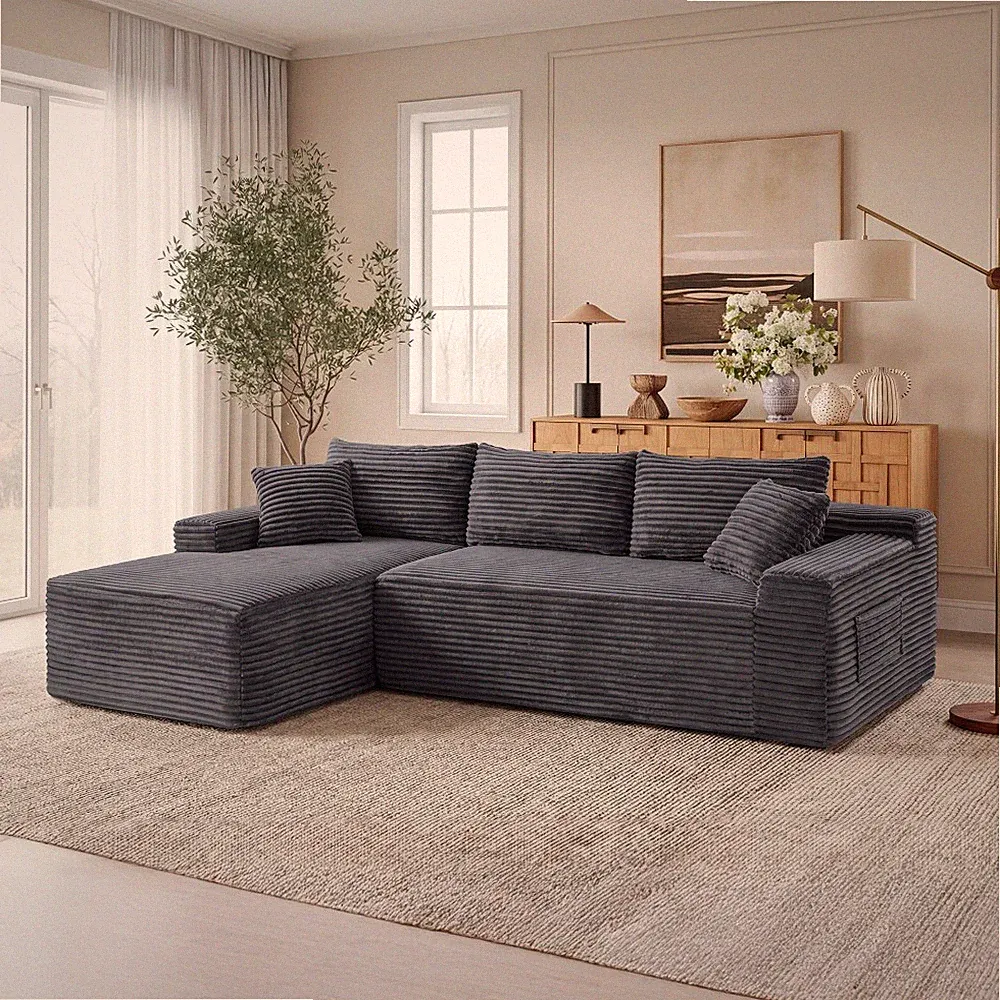 4 Seater L-shape Modular Sectional Sofa Couch w/Chaise Living Room No Assembly