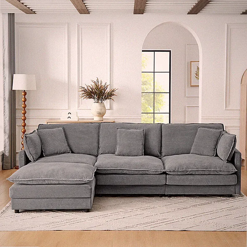 4 Seater L-Shaped Sectional Sofa Couches Oversized Comfy Couch Sofa with Ottoman