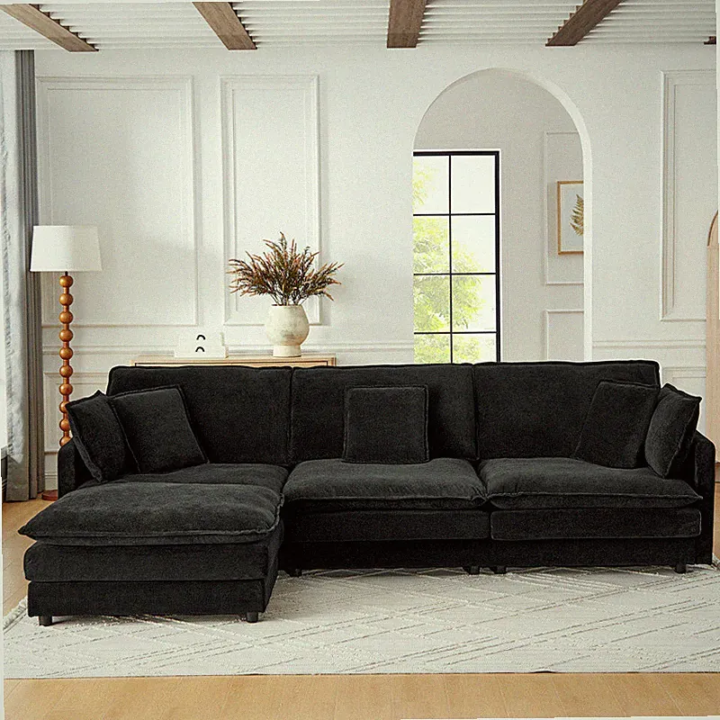 4 Seater L-Shaped Sectional Sofa Couches Oversized Comfy Couch Sofa with Ottoman