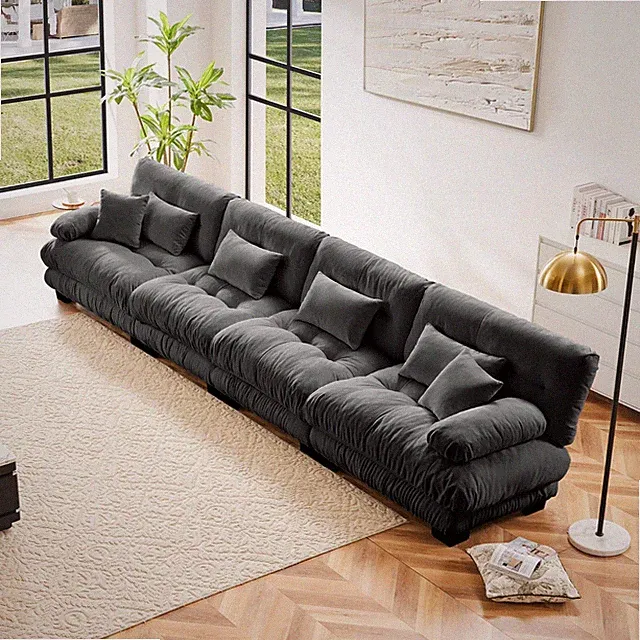 4-Seater Modular Sectional Sofa, Deep Seat Chenille Couch, Gray