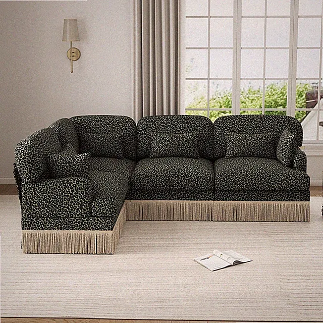 4 Seater Modular Sectional Sofa Leopard Chenille L-Shaped Couch Set