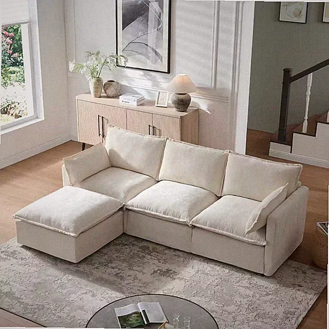 4 Seater Modular Sectional Sofa Modern L-Shaped Couch w/ Ottoman for Living Room