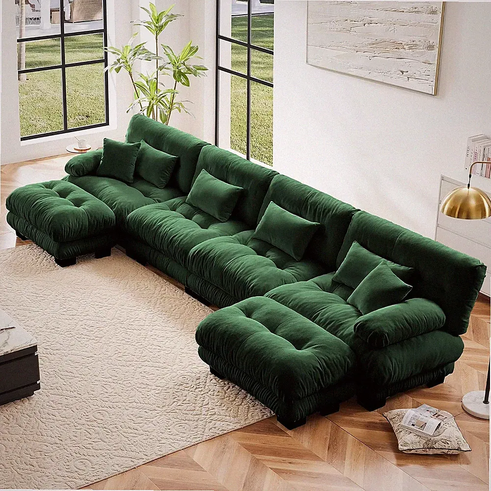 4-Seater Modular Sectional Sofa U-Shaped Cloud Couch, Chenille Fabric, 2 Ottoman