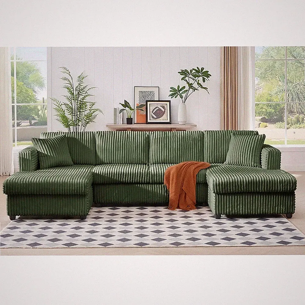 4 Seater Modular Sectional Sofa, U Shaped Extra Large Corduroy With Double Chais