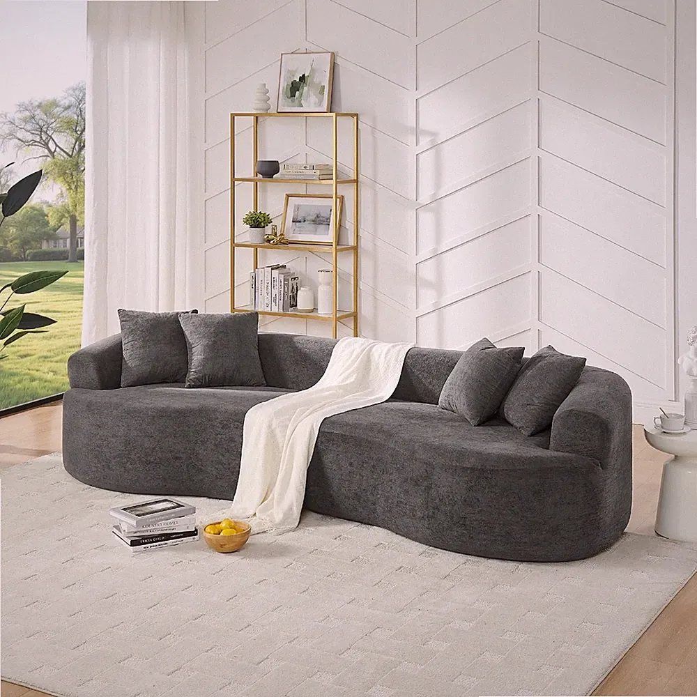 4-Seater Sectional Curved Sofa,Upholstered Couch Chaise Deep Seat Sofa w/Armrest