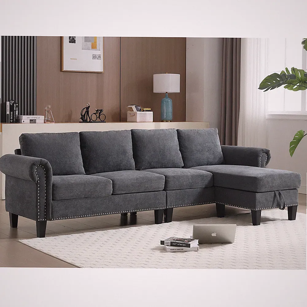 4 Seater Sectional Sofa Love Seat Convertible Settee Room Apartment w/ Storage