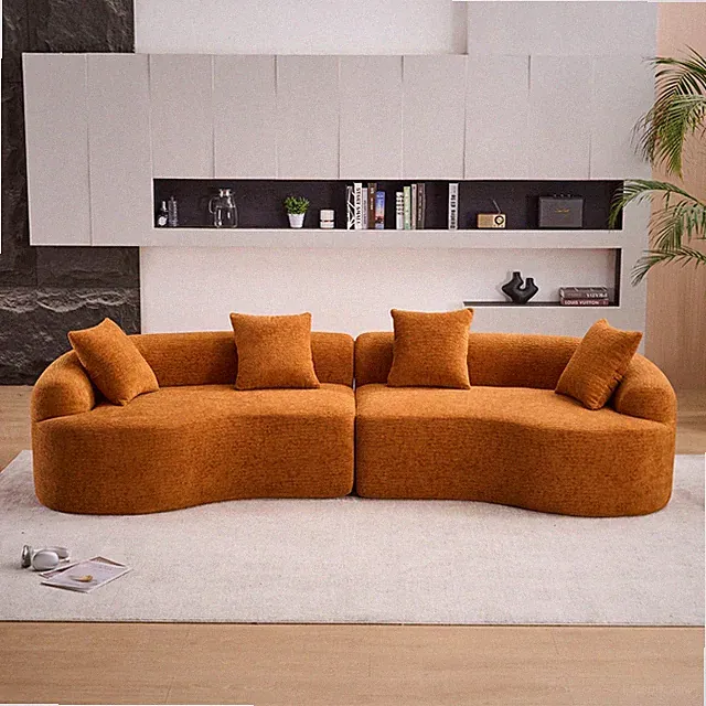 4-Seater Sectional Sofa Orange Chenille - w/4 Pillows, No Assembly, Pet Friendly